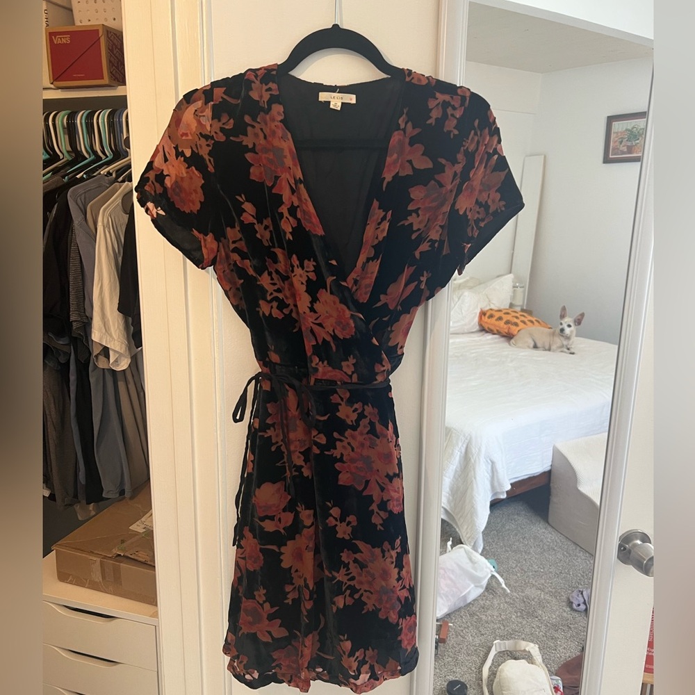 Velvet Floral Wrap Dress